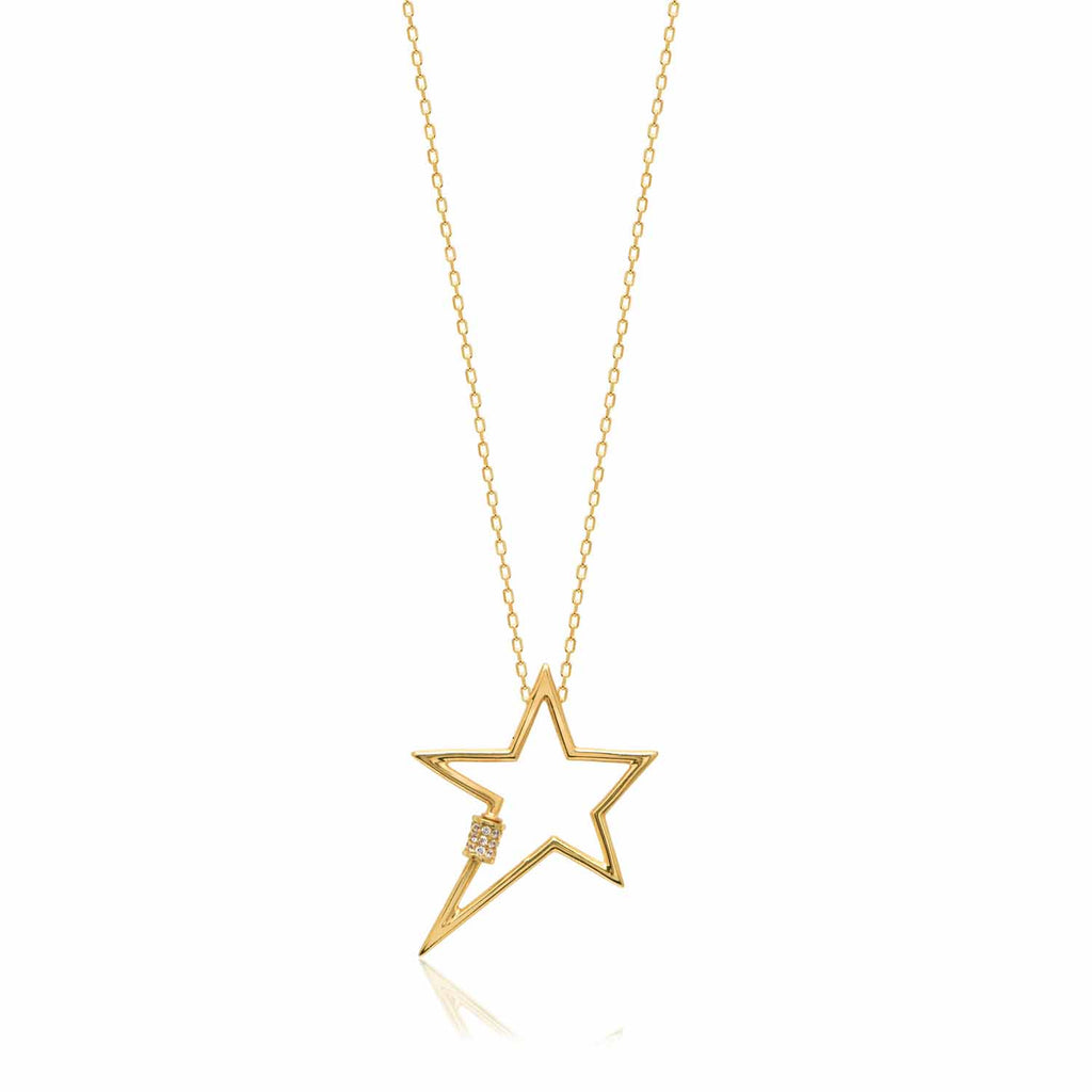 Shine like a star with our quirky, one-of-a-kind Star Necklace! Its irregular shape and dazzling zirconia stones add a touch of fun and playfulness to any outfit. Made of 14ct gold and sterling silver, it's a must-have piece for your jewellery collection.
